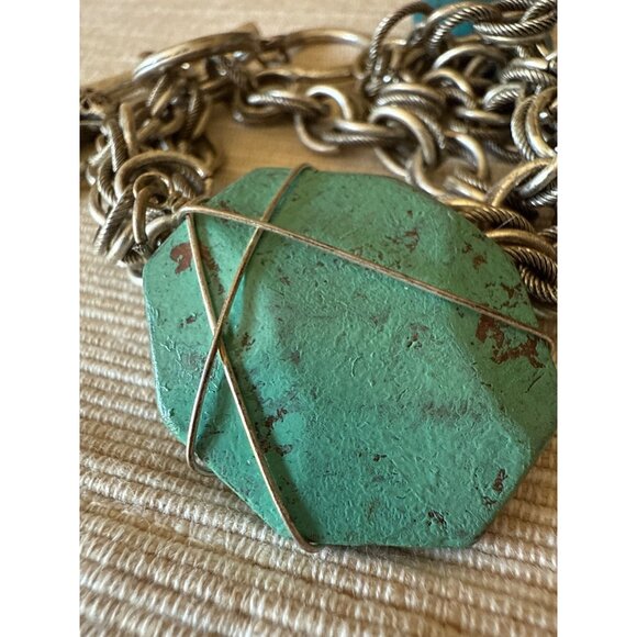 Boho Silver Tone Charm Bracelet Hearts Turquoise Glass Beads Toggle Statement - Picture 11 of 16